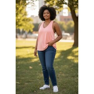 Eddie Bauer Womens Sunny Slub V-Neck Tank Grapefruit Pink 4460 L NWT